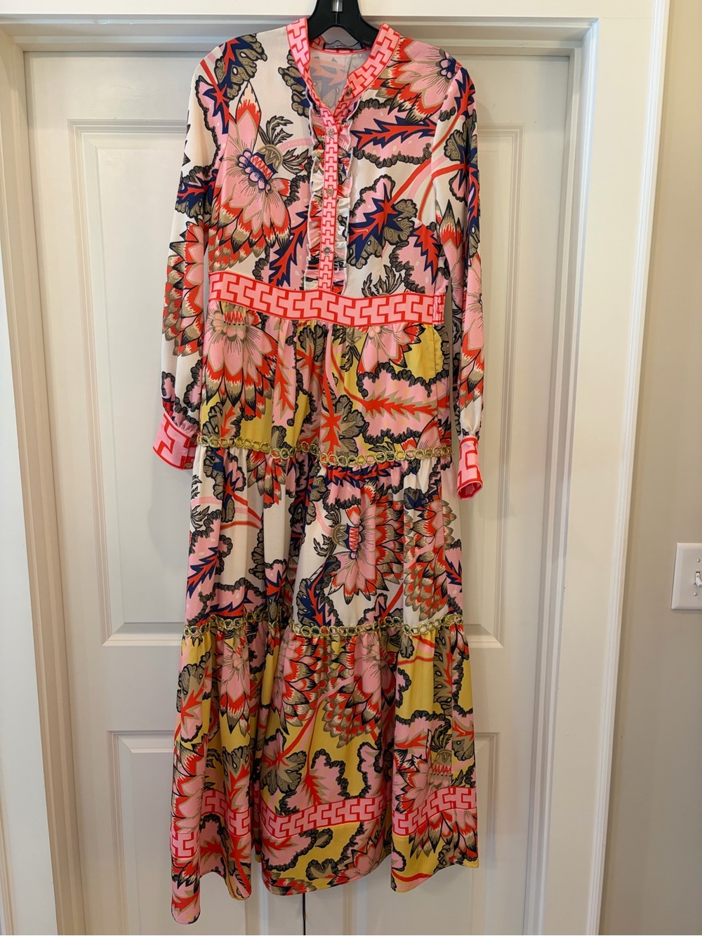 CK Bradley Printed Tiered Maxi Dress in Pink Multi